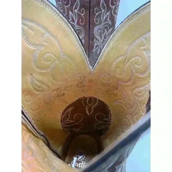 Justin Men’s Brown Leather Western Cowboy Boots Size US 10.5 D - Picture 9 of 10